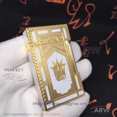 AAA Clone S.T. Dupont Ligne 2 Yellow Gold And White Lacquer Engraving Cigar Lighter